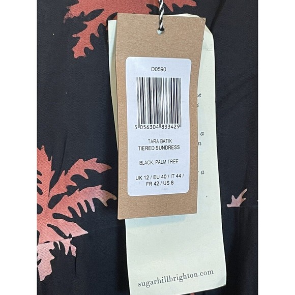 Sugarhill Boutique Tara Batik Tiered Black Palm Tree Dress Size 8 - Picture 5 of 8